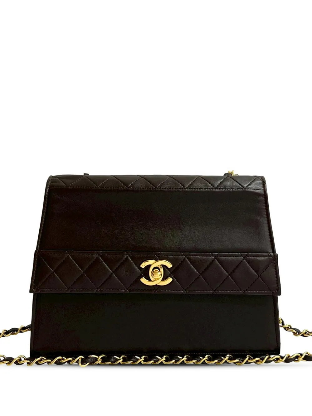 CHANEL Pre-Owned Borsa a tracolla Trapezoid CC in pelle di vitello con battente 1991-1994 - Nero