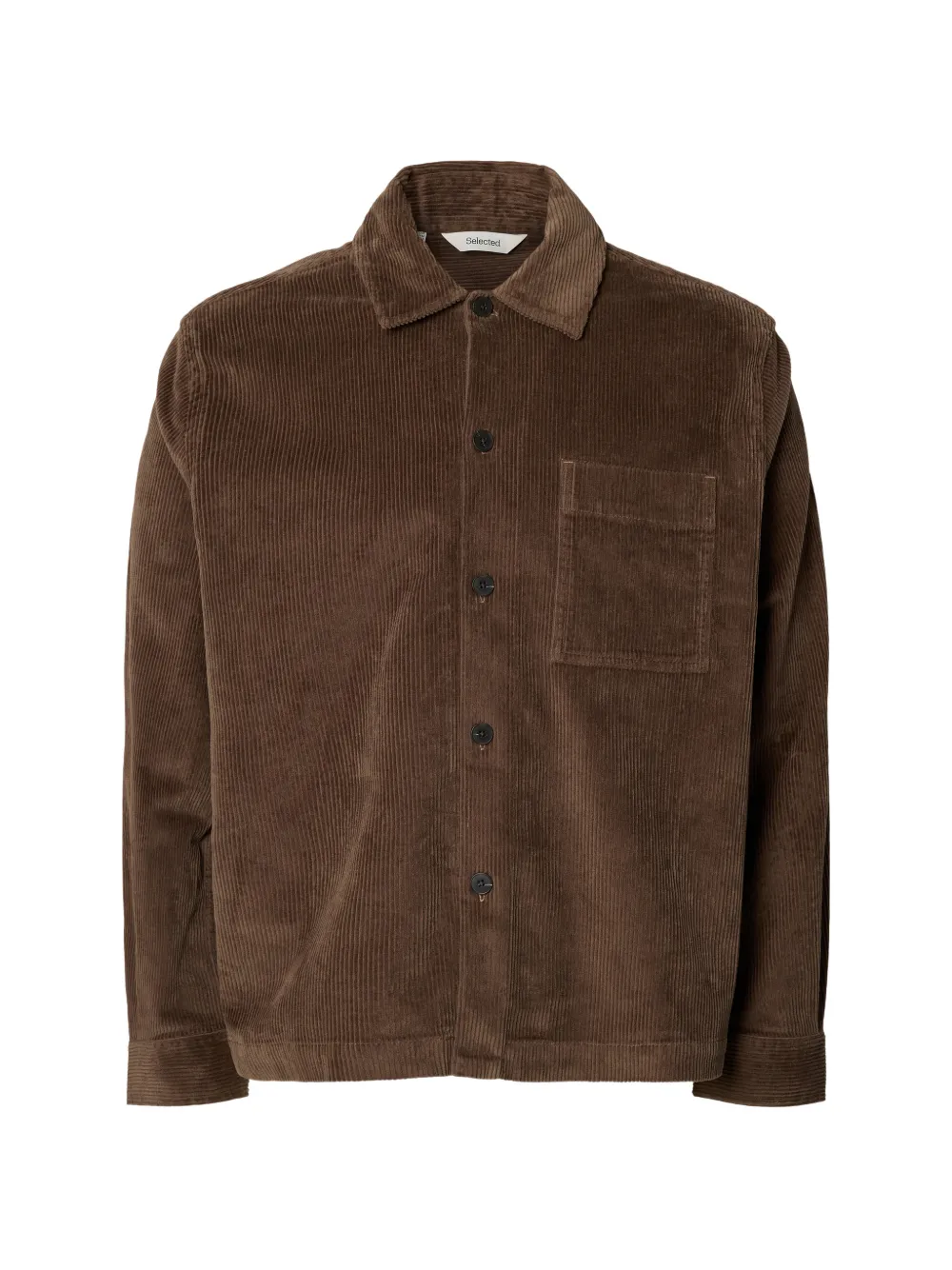 Selected Corduroy Chest-pocket Shirt In Brown