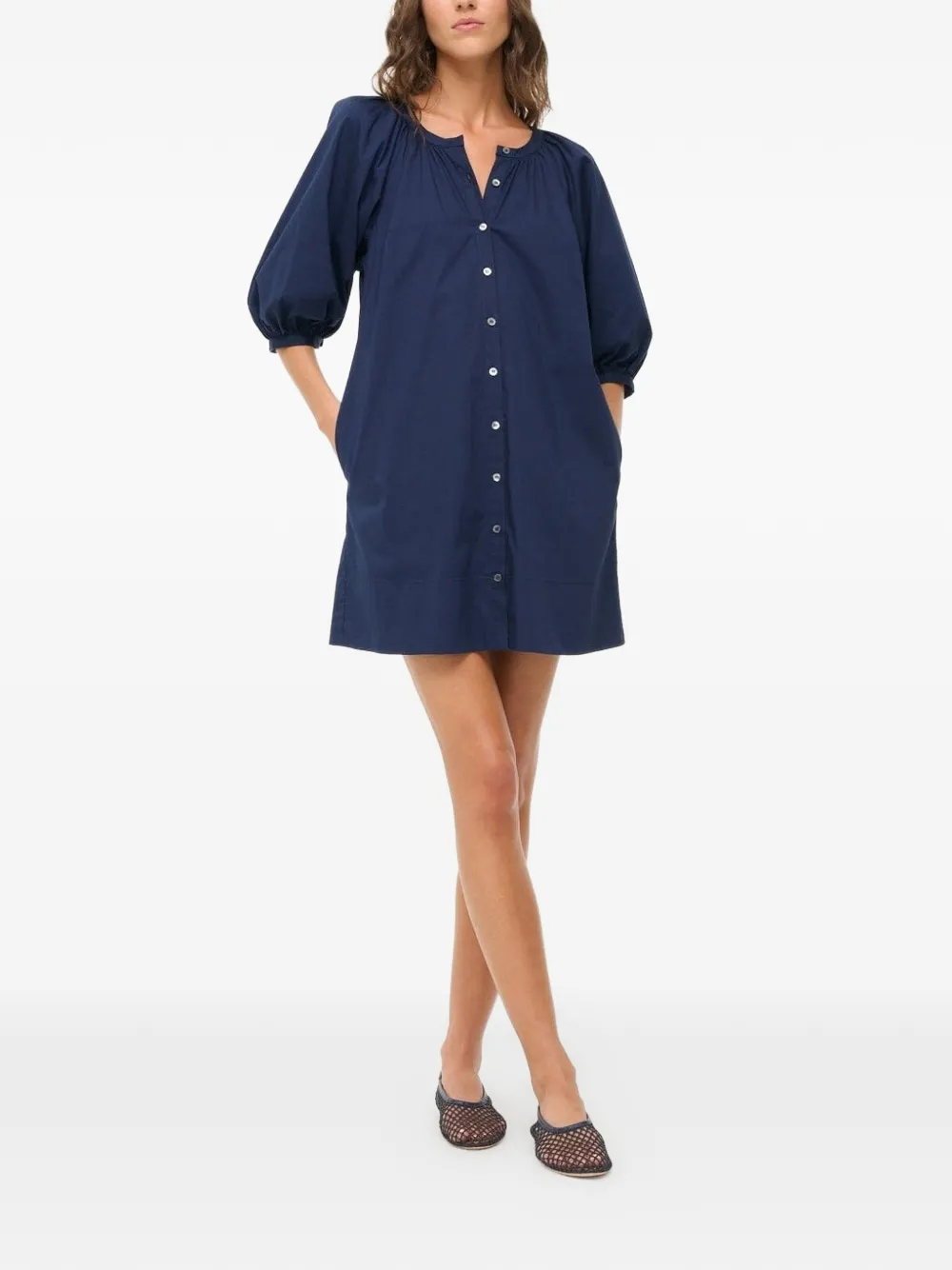  Staud Puffed-sleeve Button-fastening Mini Dress - Blue 