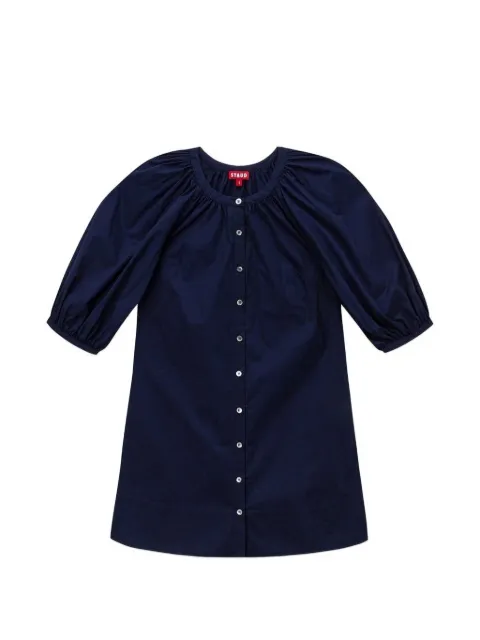 STAUD puffed-sleeve button-fastening mini dress