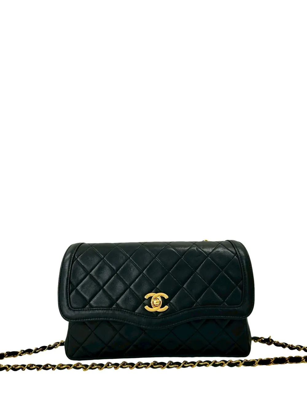 CHANEL Pre-Owned Borsa a tracolla CC in pelle di agnello trapuntata con battente 1989-1991 - Nero