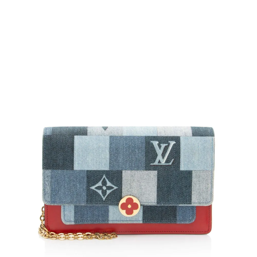 Louis Vuitton Pre-Owned 2019 Flore Chain denim-patchwork mini crossbody bag - Blu