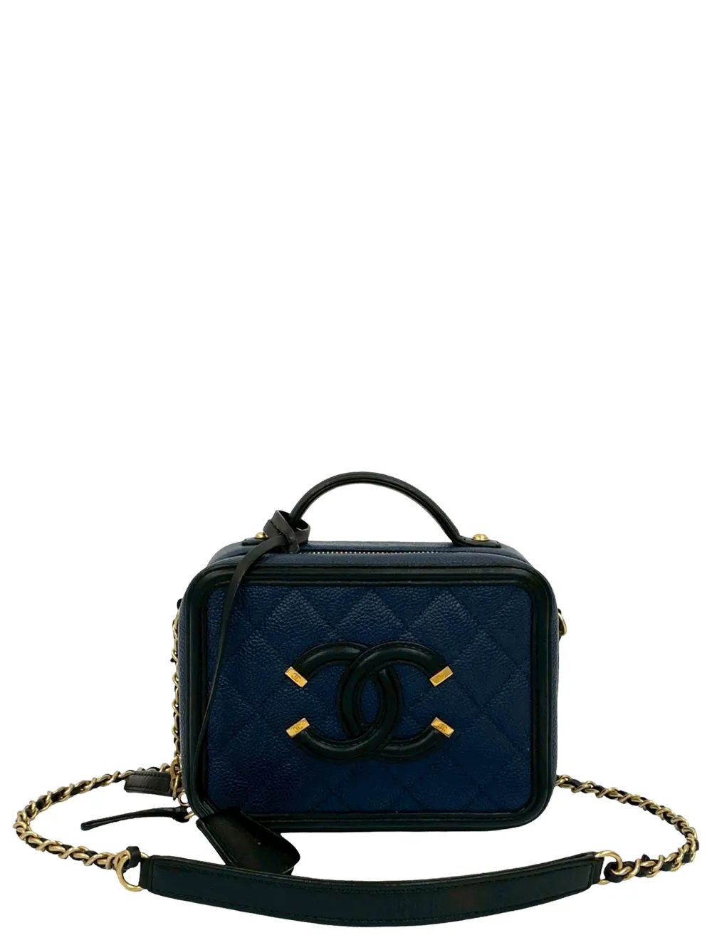 CHANEL Pre-Owned Trousse Filigree CC piccola in pelle Caviar bicolore con tracolla 2016-2017 - Blu