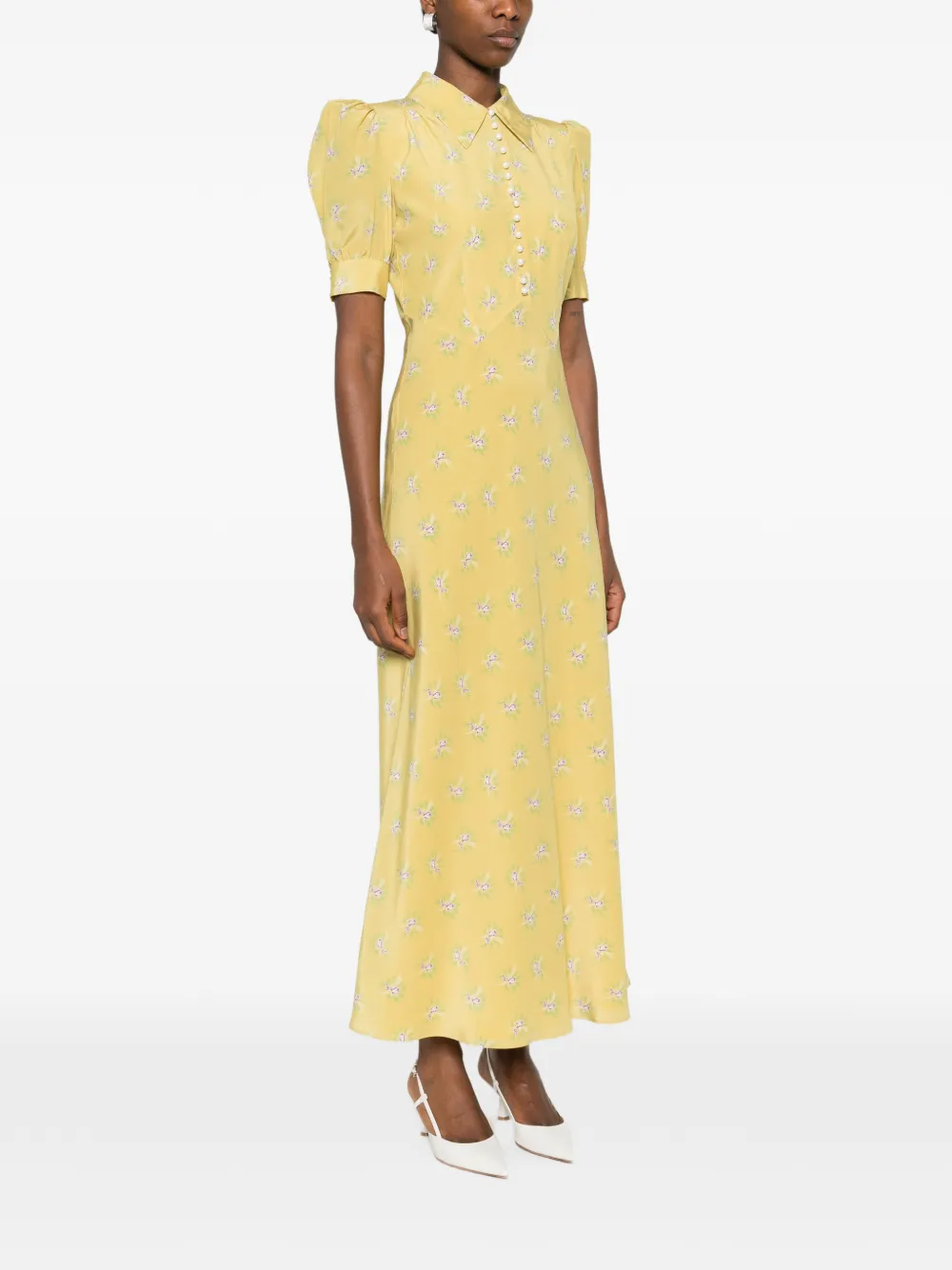  Alessandra Rich Collared Floral Maxi Dress - Yellow 
