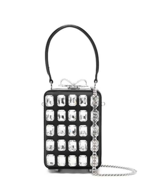 Self-Portrait Satin Crystal Micro Bag in Black