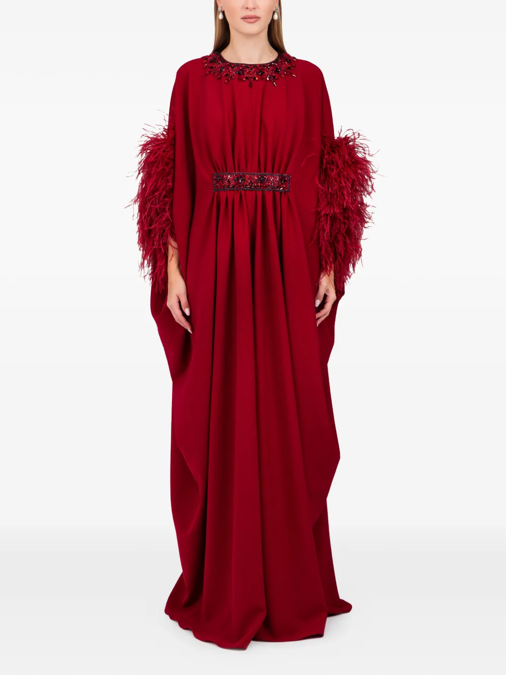Dina Melwani feather-sleeve maxi dress - Rosso