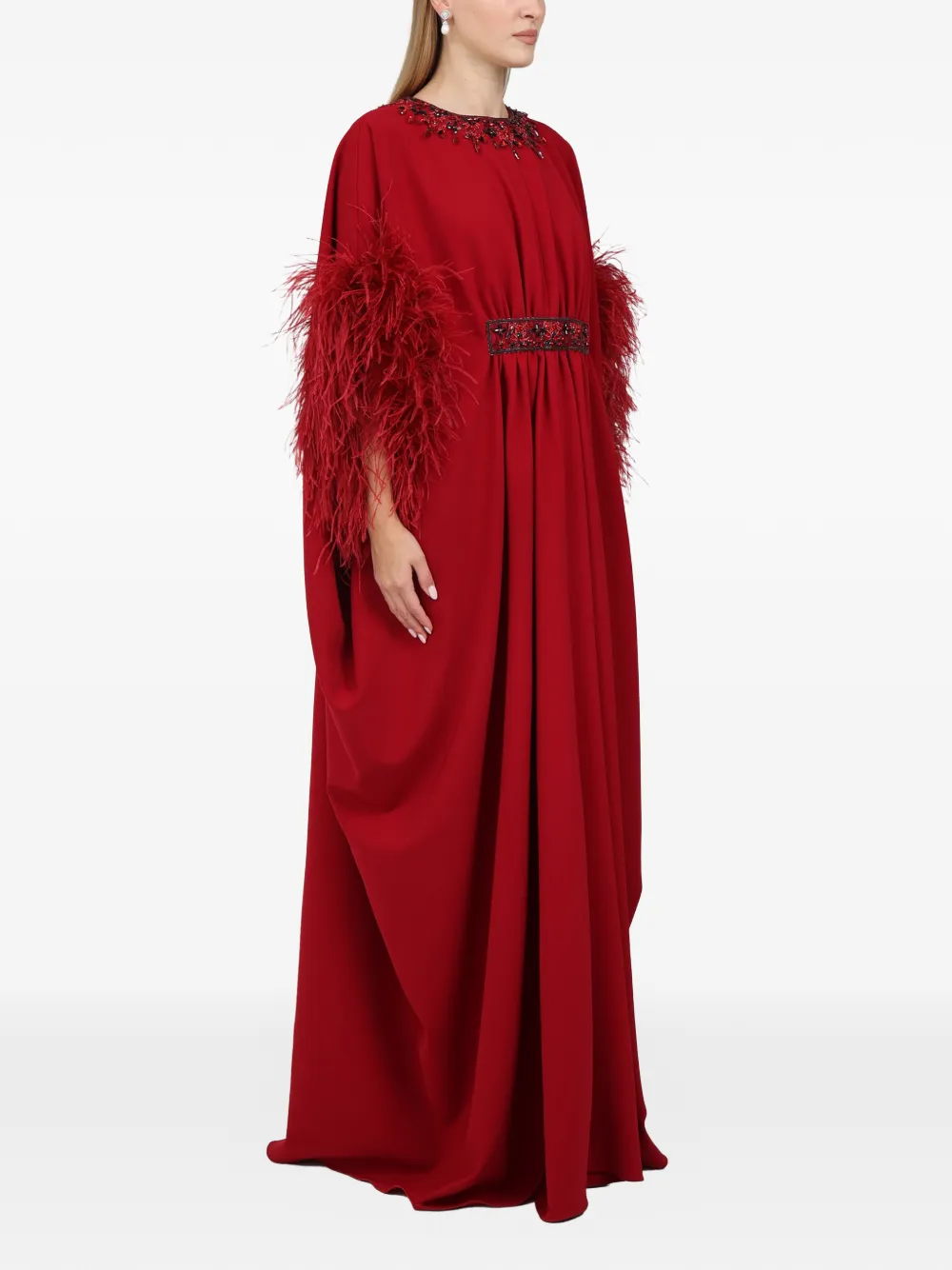 Dina Melwani feather-sleeve maxi dress - Rood