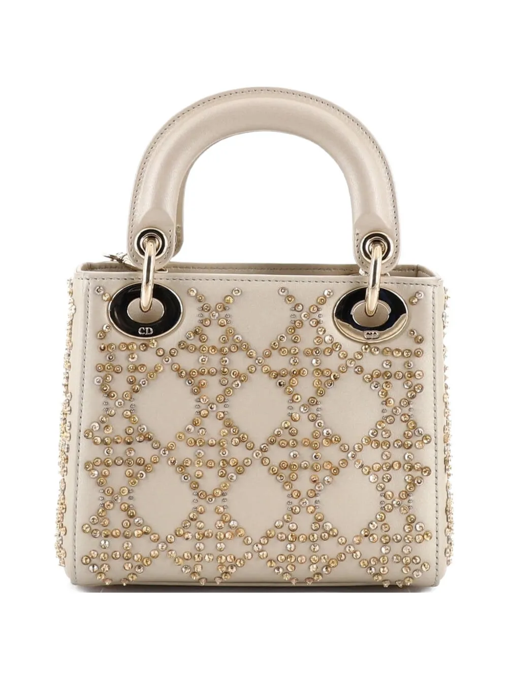  Christian Dior Pre-owned Lady Dior Chain Bag Crystal Embellished Cannage Quilt Leather Mini Satchel - Gold 