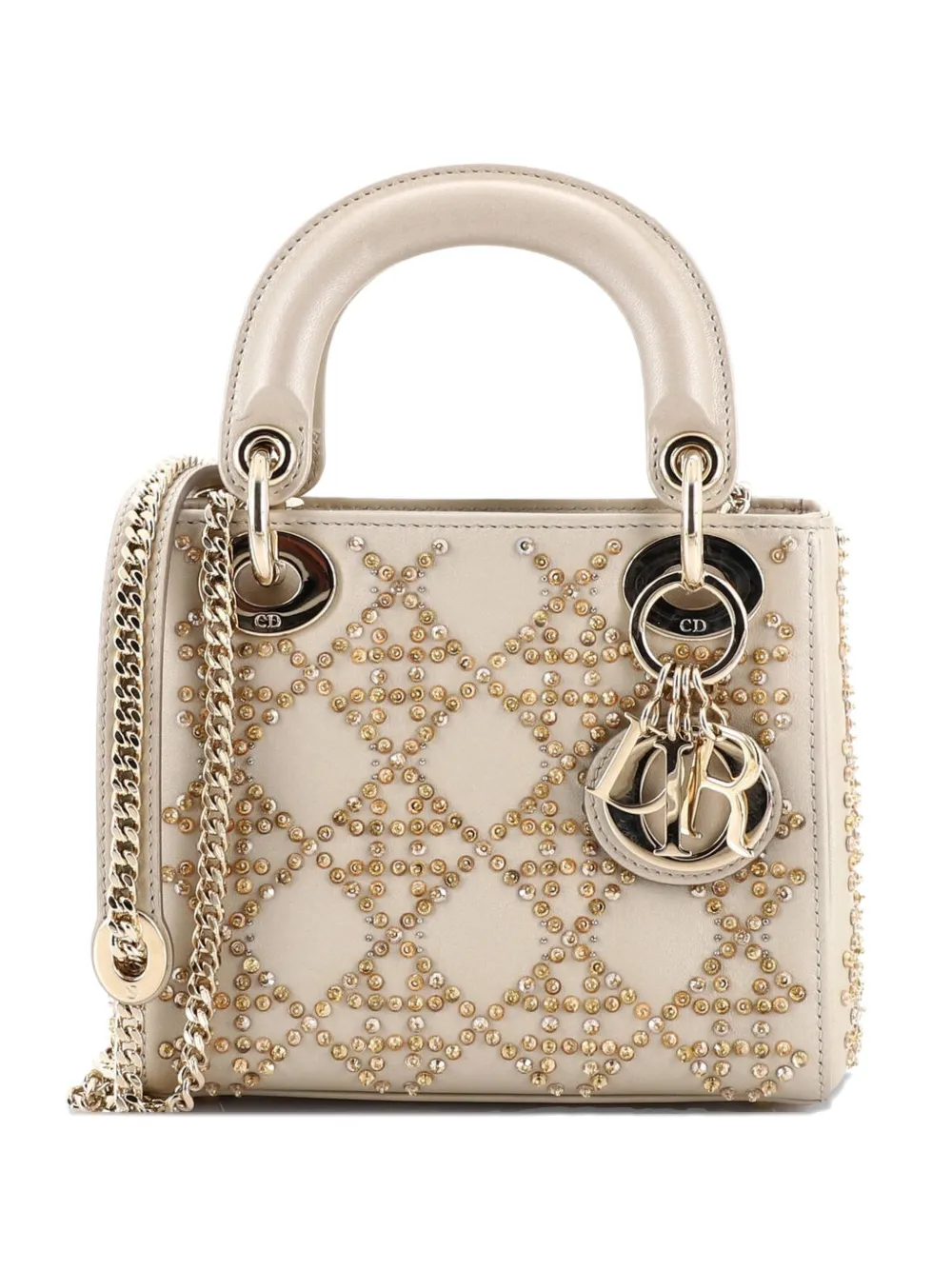 Christian Dior Pre-Owned Borsa a tracolla Lady Dior mini in pelle trapuntata con motivo Cannage e cristalli - Oro