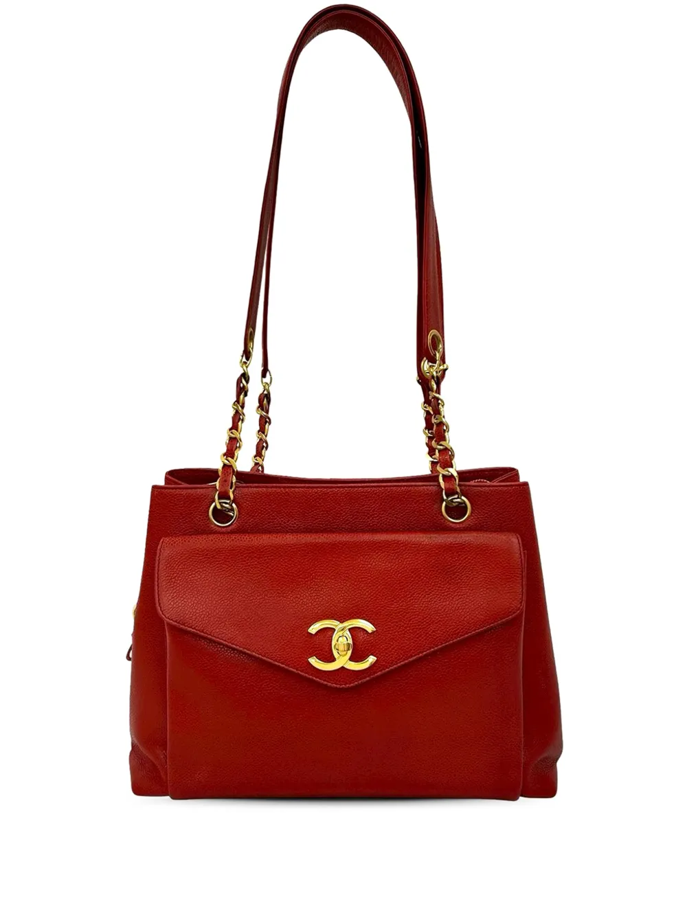 CHANEL Pre-Owned Borsa a spalla CC in pelle Caviar con tasca frontale 1994-1996 - Rosso