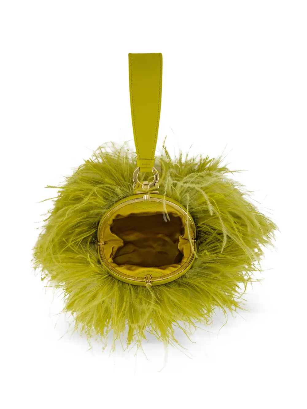 Ferragamo mini Double Gancini ostrich-feather clutch bag - Verde