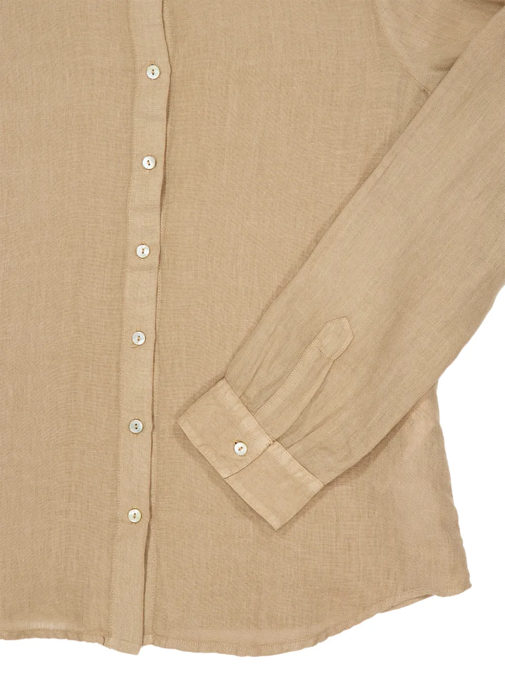 120% Lino Savana blouse met lange mouwen Beige