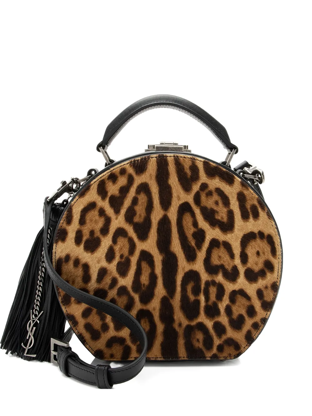 Saint Laurent Pre-Owned 2018 small Mica Hatbox leopard-print tote bag - Marrone