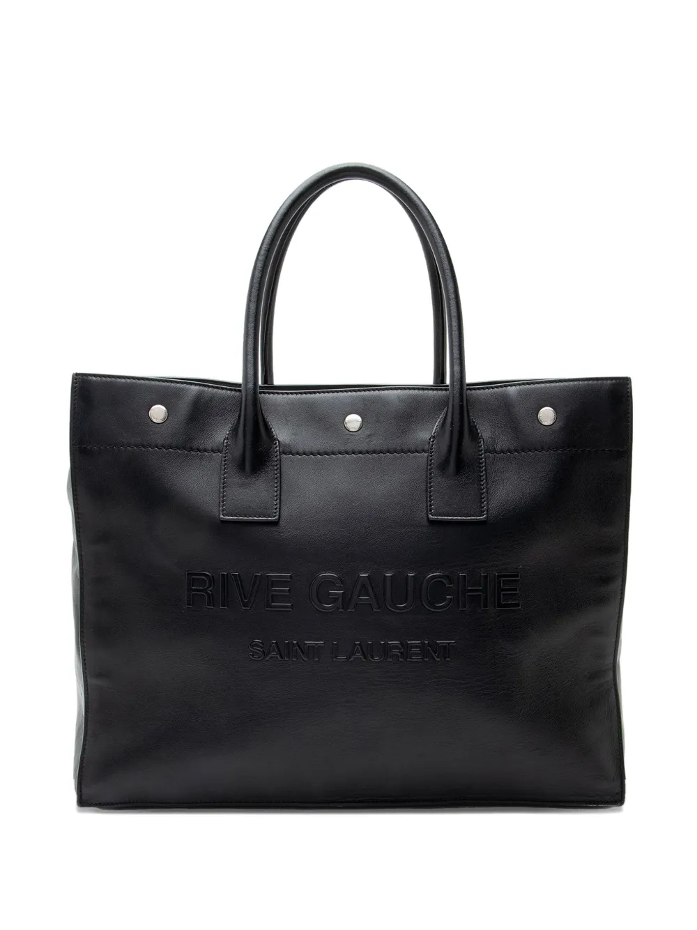 Saint Laurent Pre-Owned 2022 small Rive Gauche embossed-logo calfskin tote bag - Nero