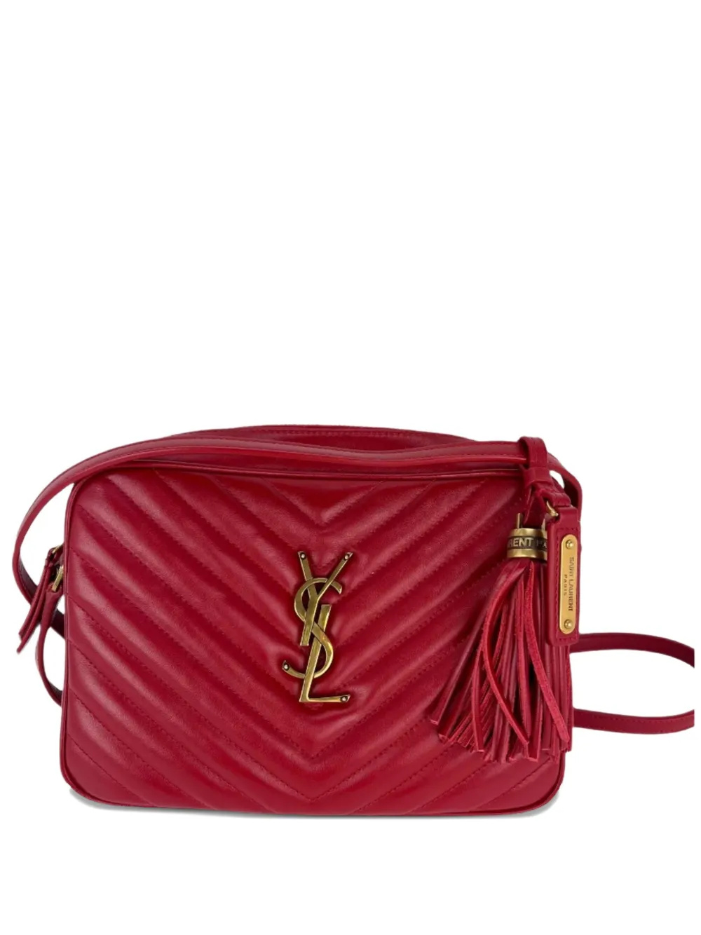 Pre-owned Saint Laurent Lou Camera Tassel-detail Cross-body Bag In Red