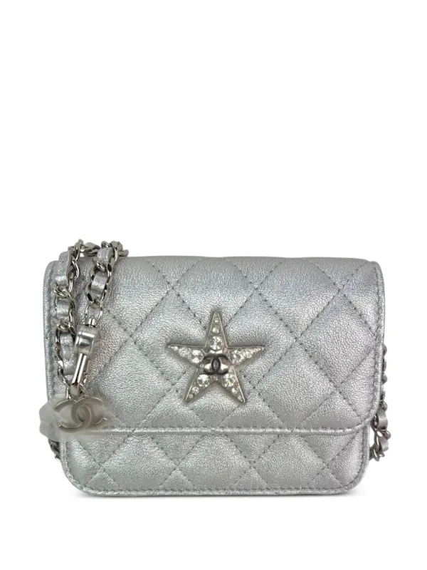 Chanel Pre-owned Quilted Star Flap Shoulder Bag in Silver