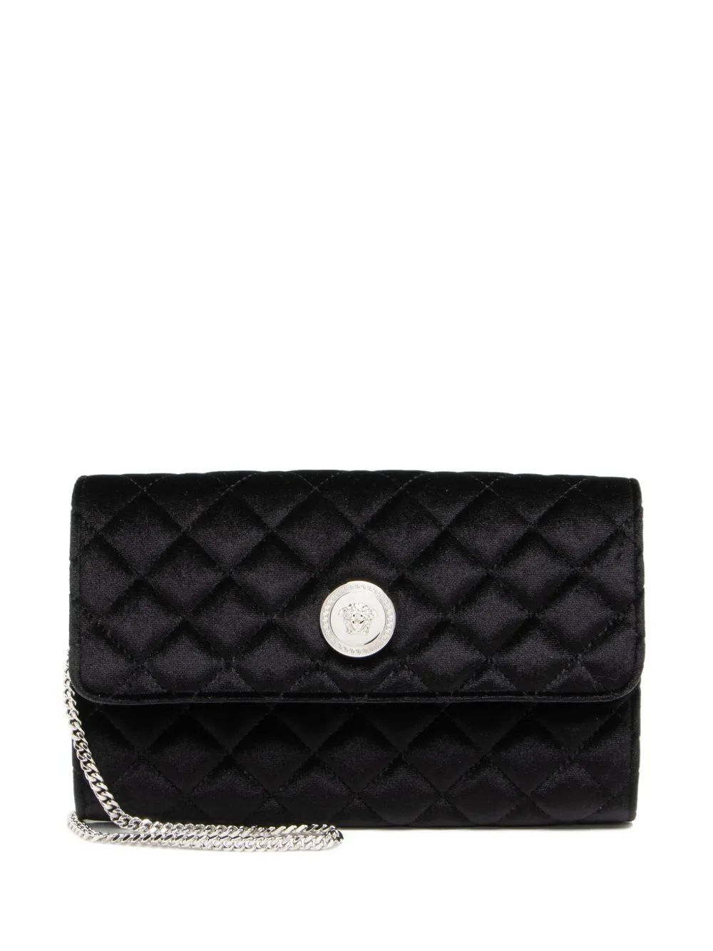 Versace Pre-Owned quilted Medusa velvet wallet on chain - Nero