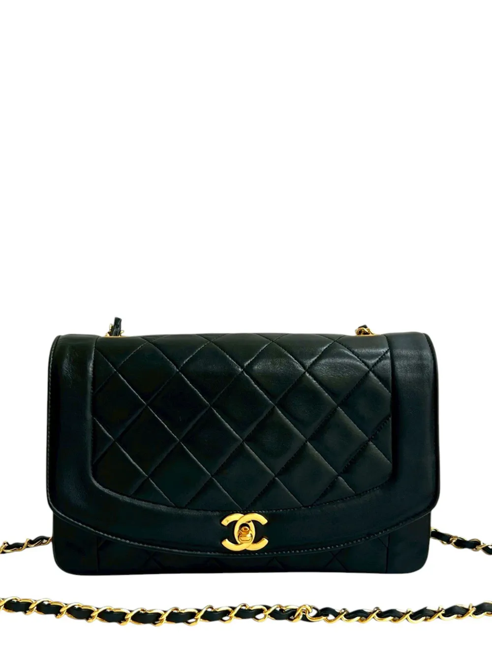 CHANEL Pre-Owned Borsa a tracolla Diana Flap media in pelle di agnello 1989-1991 - Nero