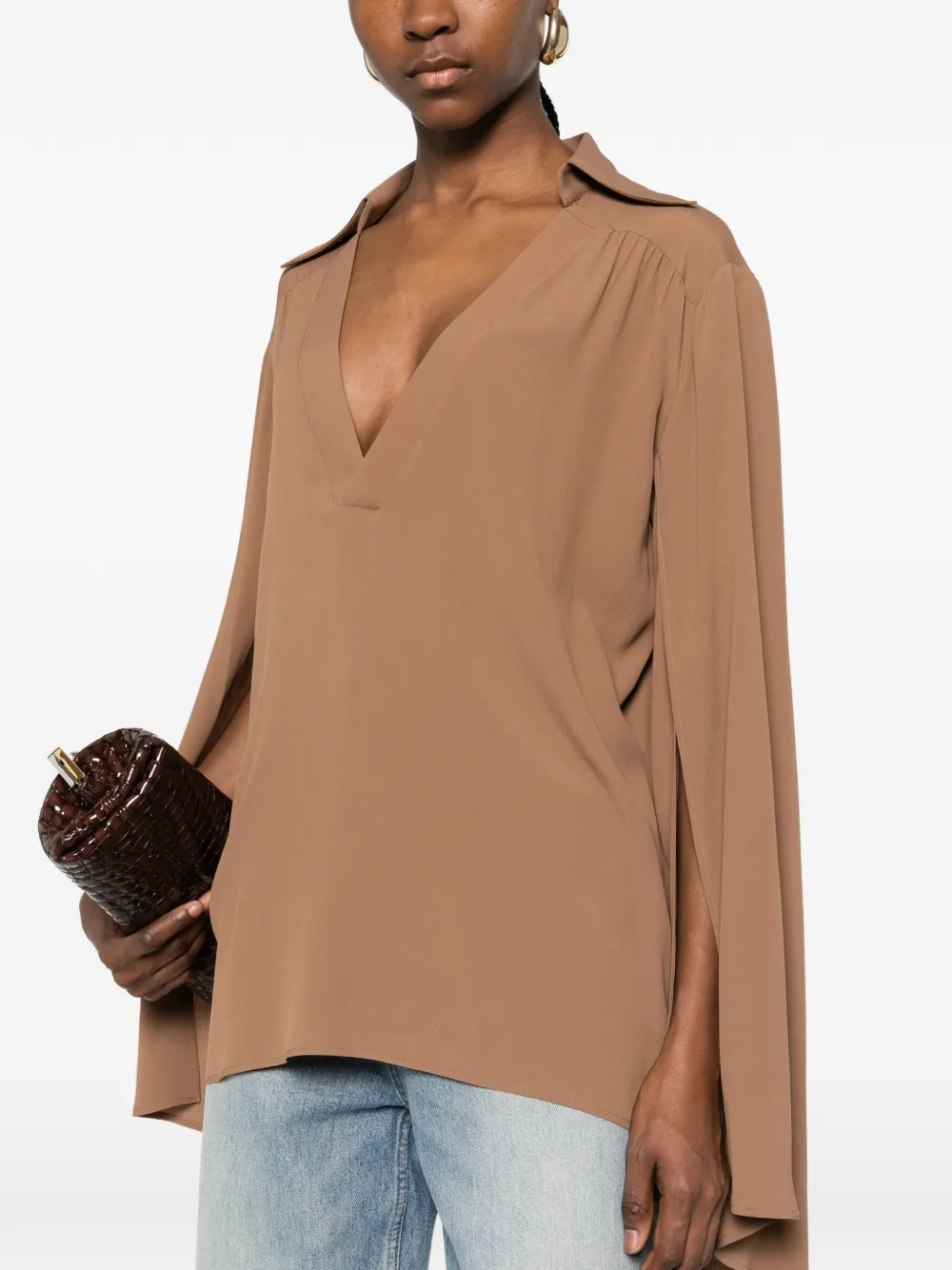 Federica Tosi Blouse met V-hals Bruin