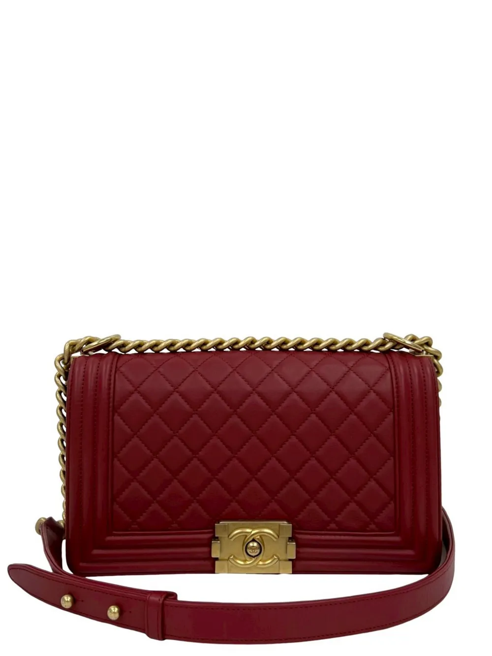 CHANEL Pre-Owned Borsa a tracolla Boy media in pelle di agnello trapuntata 2018-2019 - Rosso