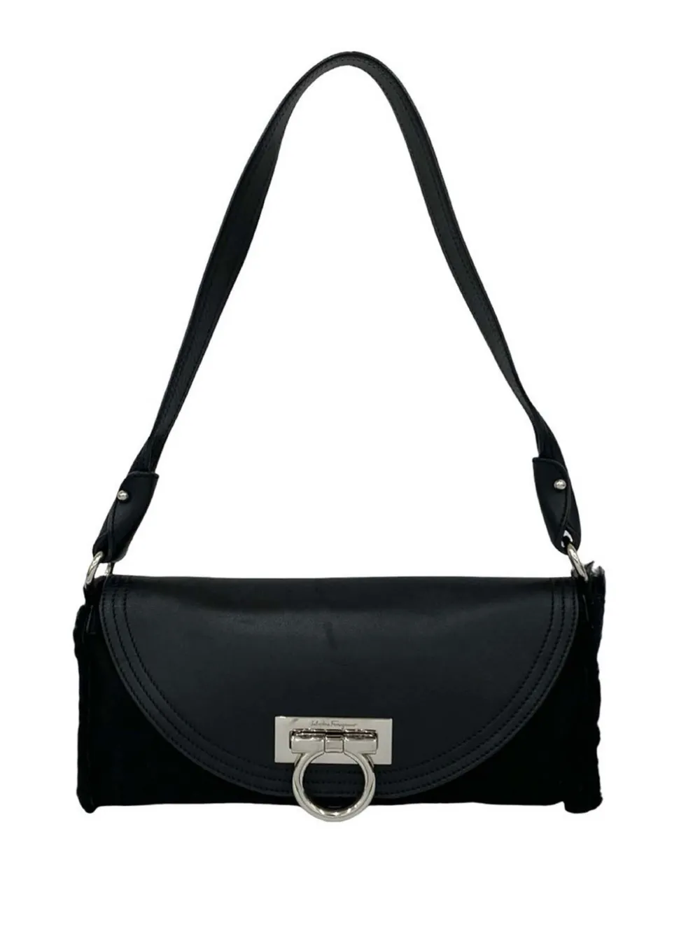 Ferragamo Pre-Owned Borsa a spalla Gancini in pelle di vitello e pelle scamosciata 1990-2020 - Nero