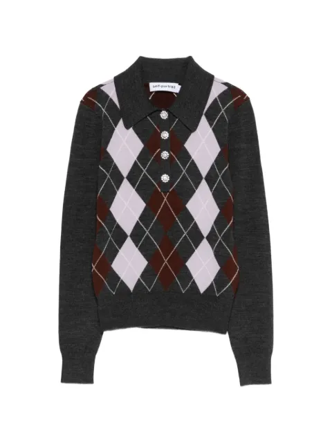 Self-Portrait ribbed-knit polo top