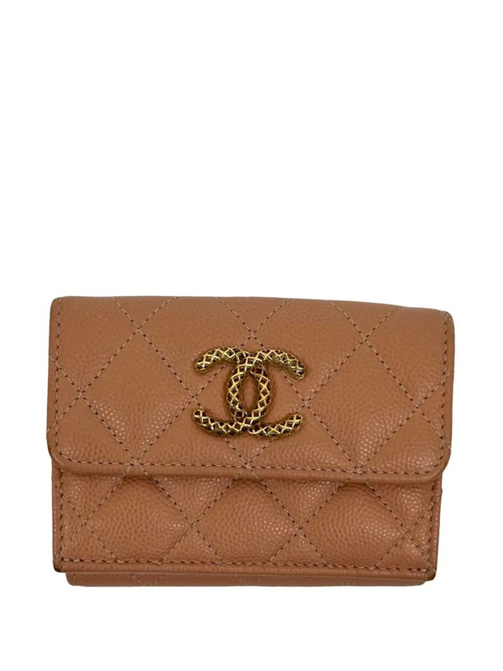 CHANEL Pre-Owned Portafoglio tri-fold CC in pelle Caviar trapuntata 2021-2025 - Marrone