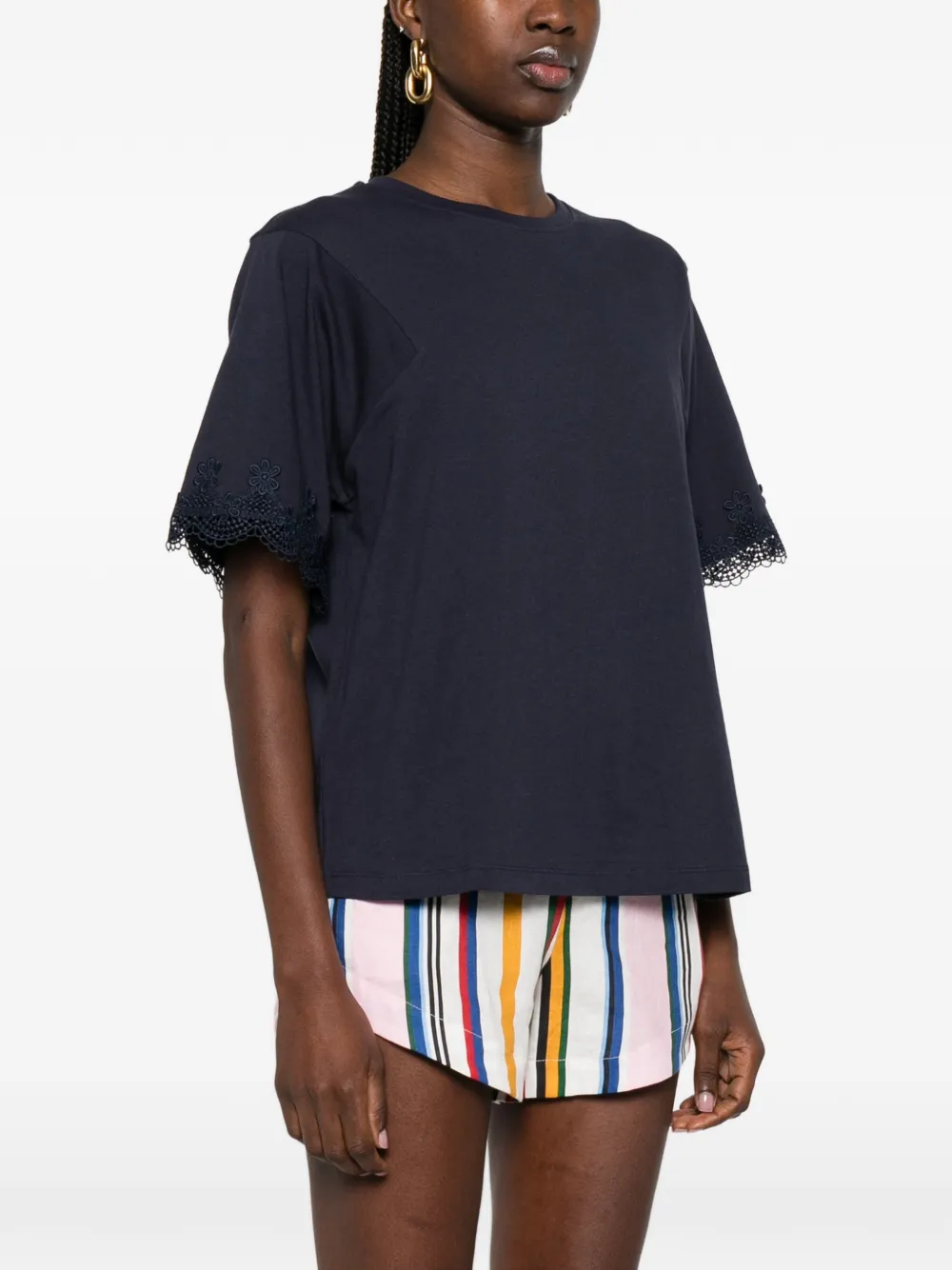 TWINSET T-shirt met kanten afwerking Blauw