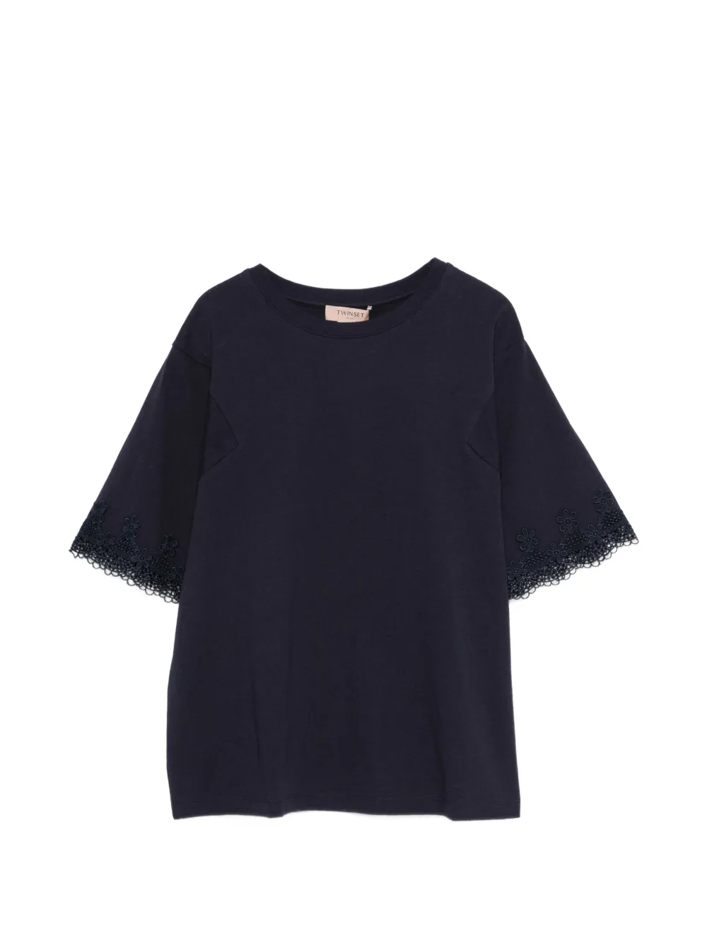 TWINSET lace-trim T-shirt - Blu