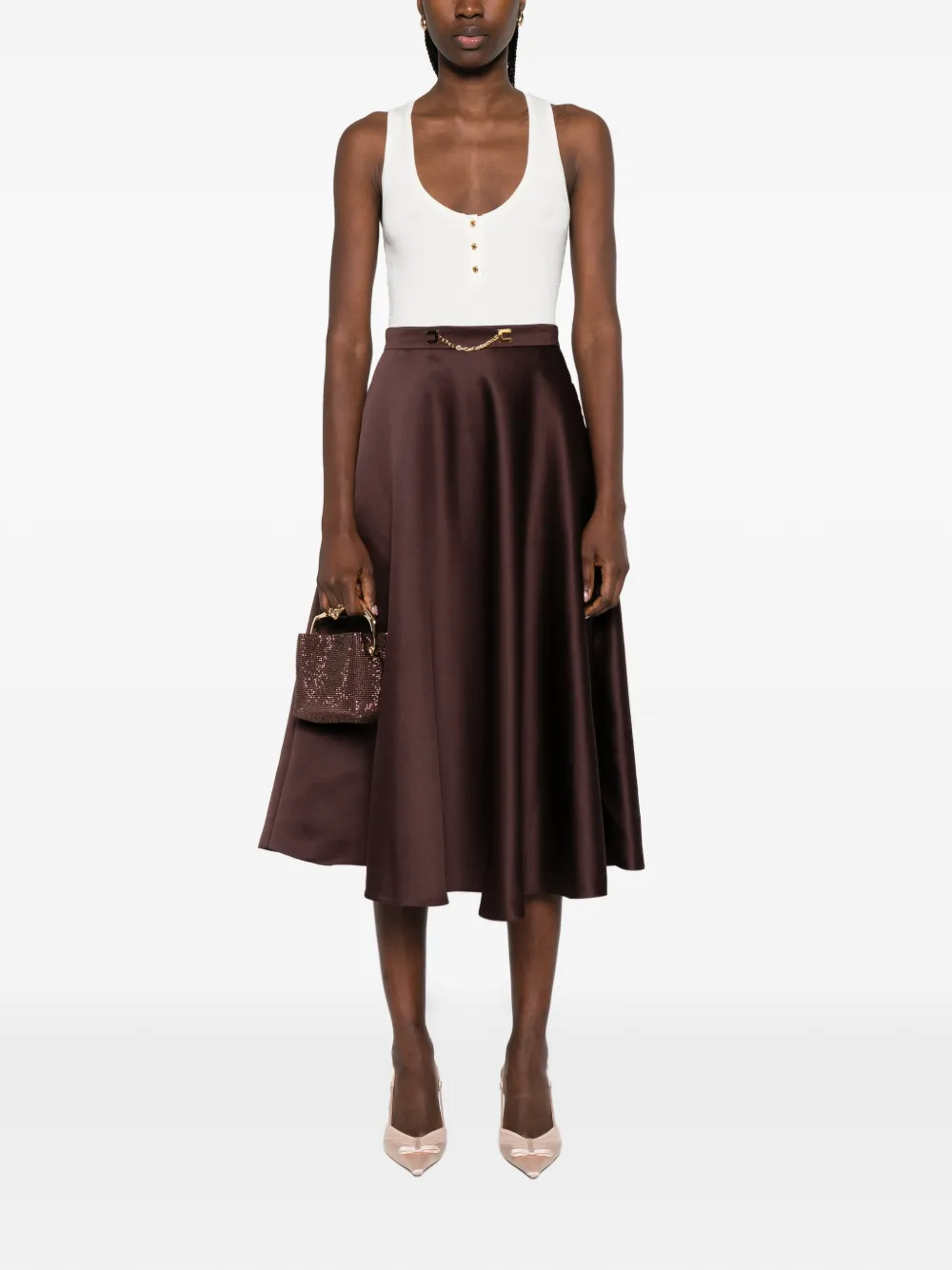 Elisabetta Franchi Gebreide top met gevlochten detail Beige
