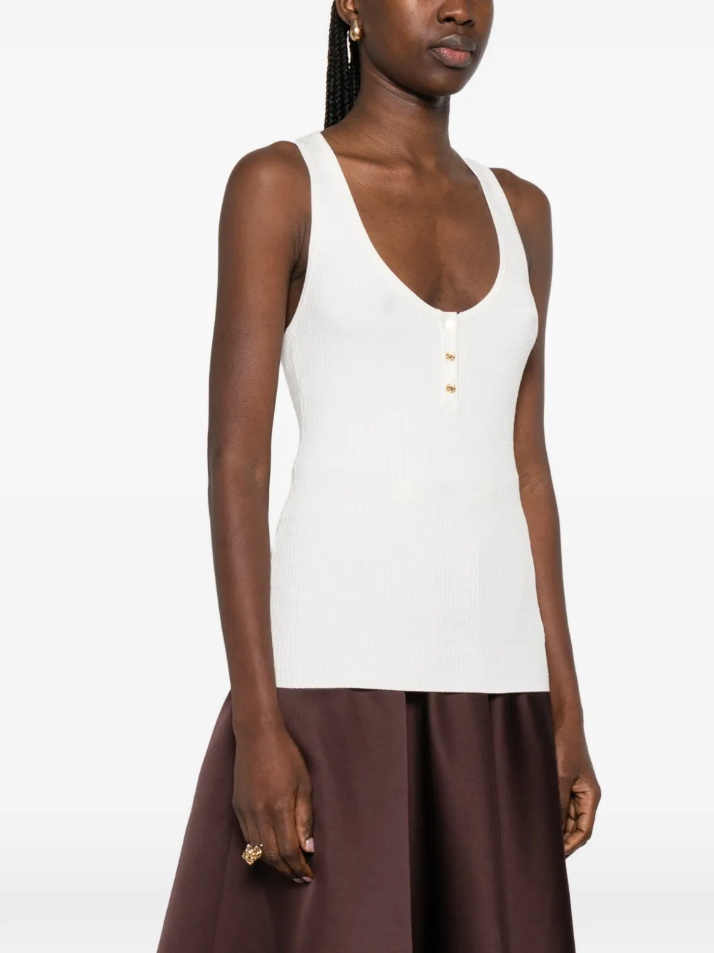 Elisabetta Franchi Gebreide top met gevlochten detail Beige