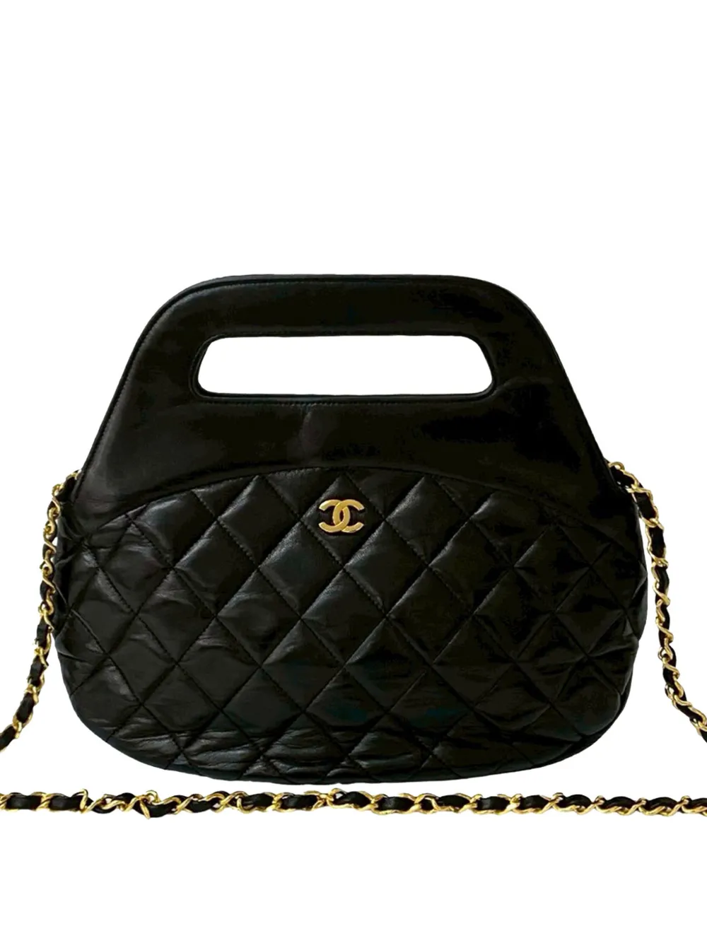 CHANEL Pre-Owned Borsa a tracolla CC in pelle di agnello trapuntata con manici 1989-1991 - Nero