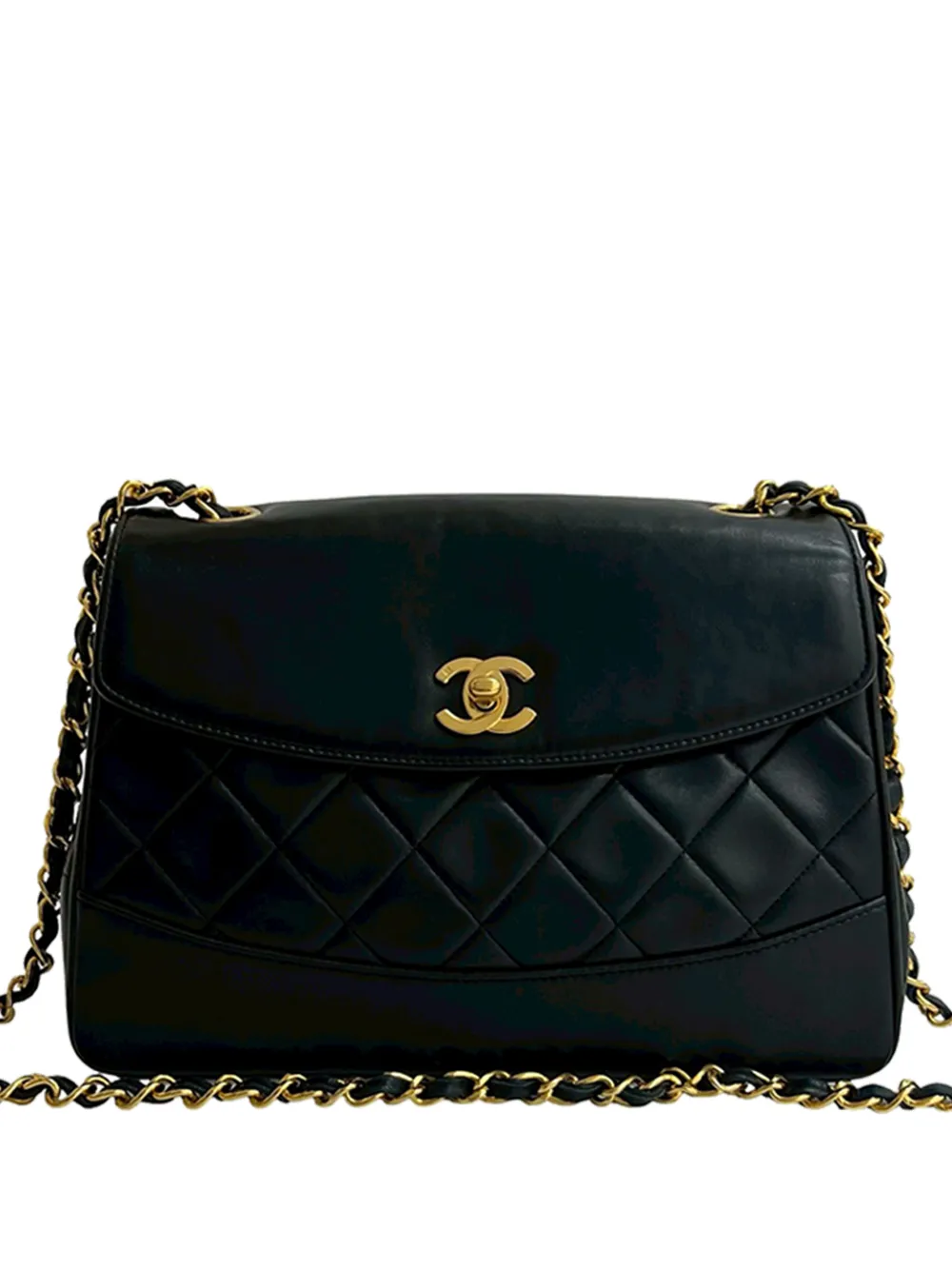 CHANEL Pre-Owned Borsa a tracolla Diana CC in pelle di agnello trapuntata con battente 1989-1991 - Nero