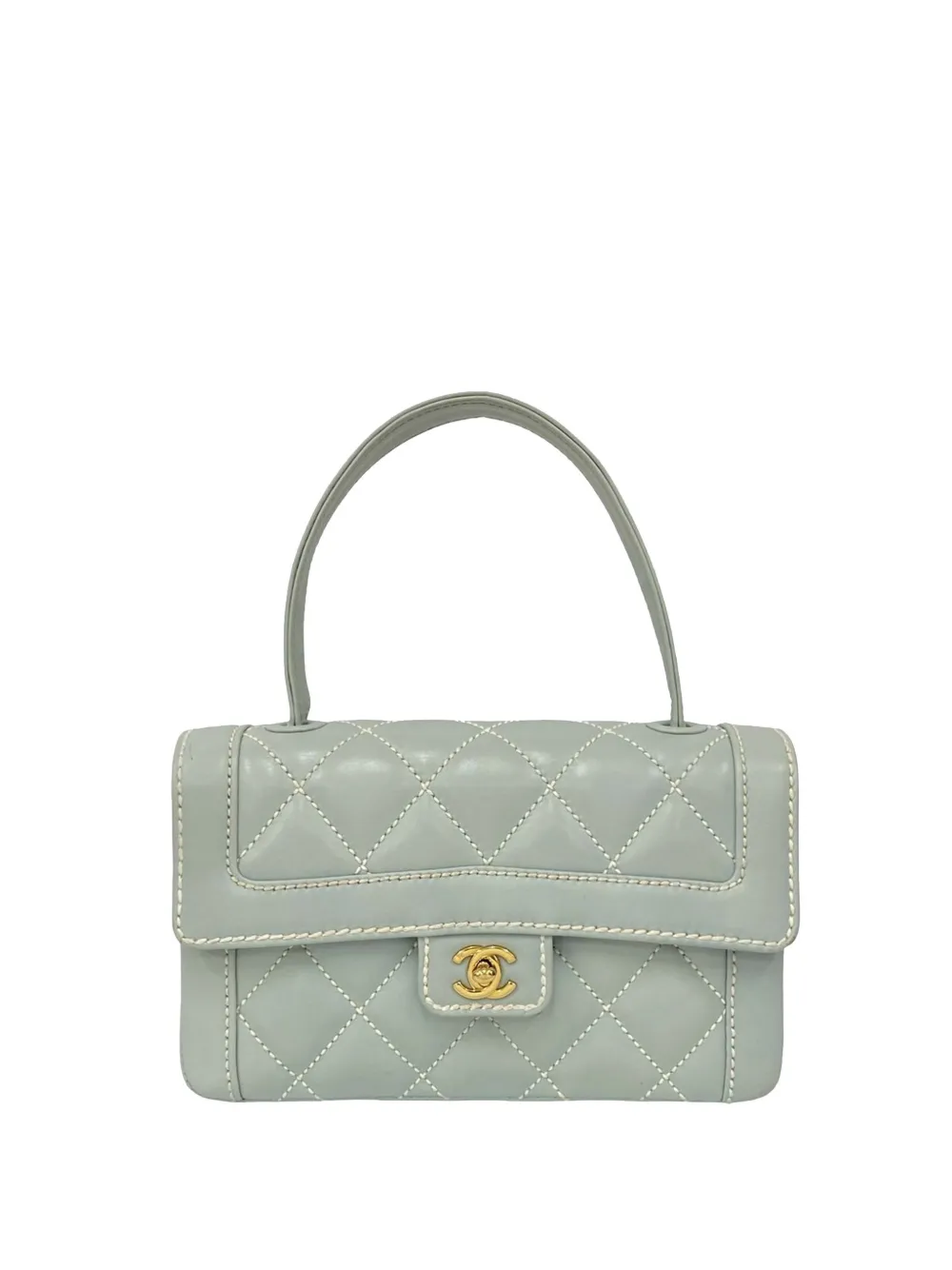 CHANEL Pre-Owned Borsa a mano Wild Stitch in pelle di agnello trapuntata con manico e battente 2004-2005 - Blu