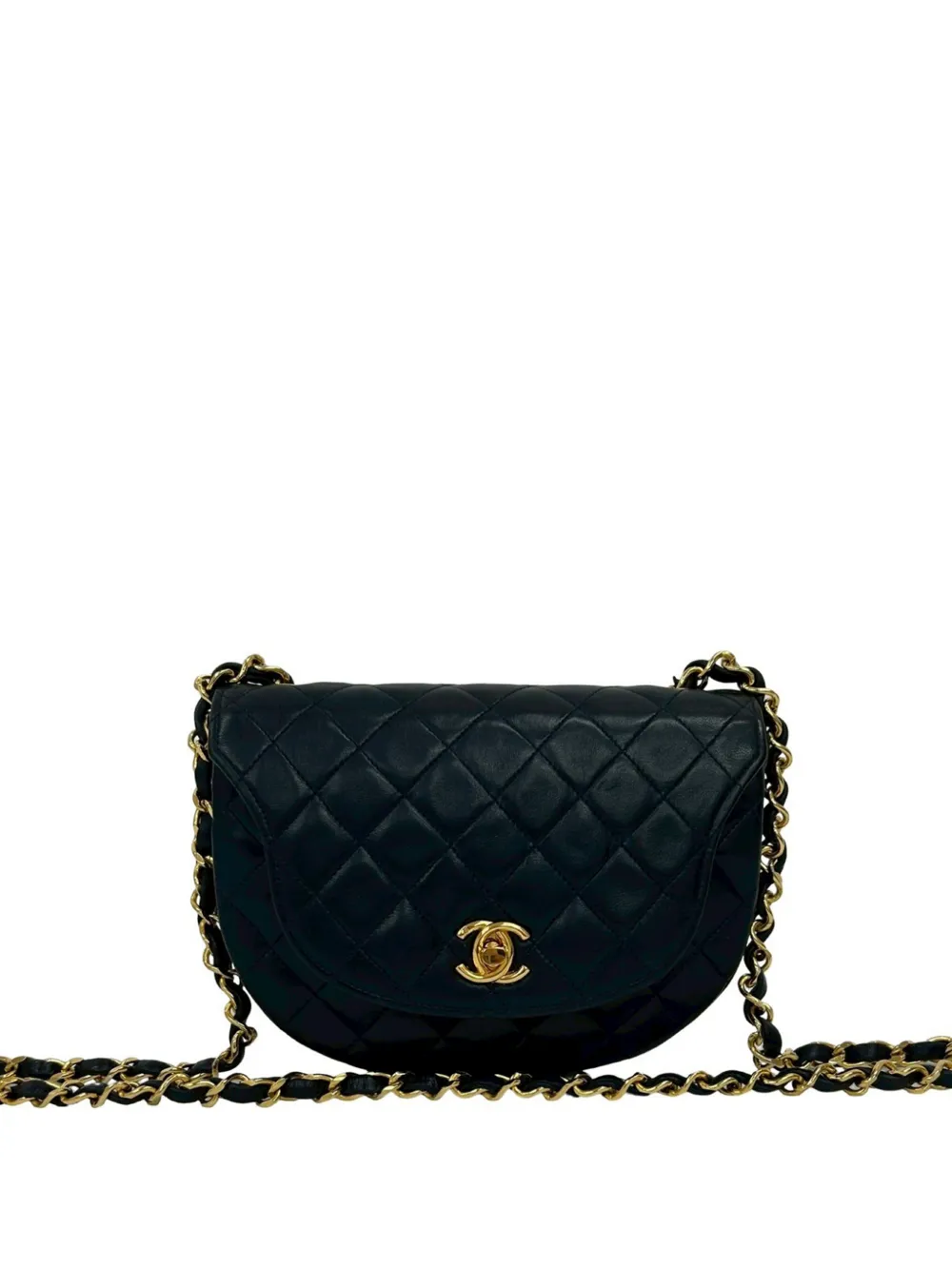 CHANEL Pre-Owned Borsa a tracolla a mezza luna in pelle di agnello trapuntata con battente 1989-1991 - Blu