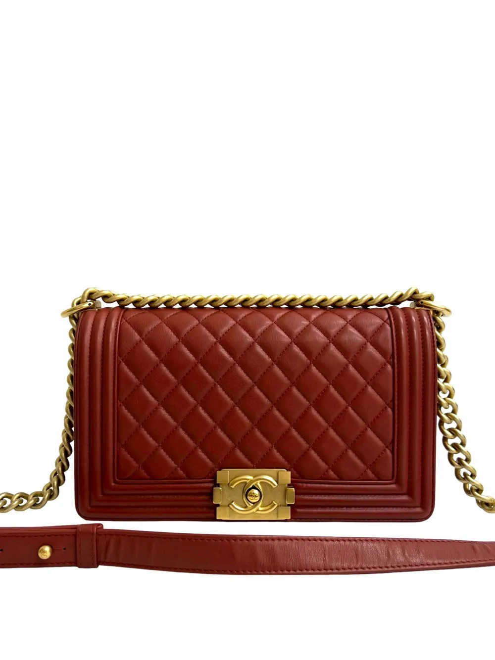 CHANEL Pre-Owned Borsa a tracolla Boy media in pelle di agnello trapuntata 2018 - Rosso