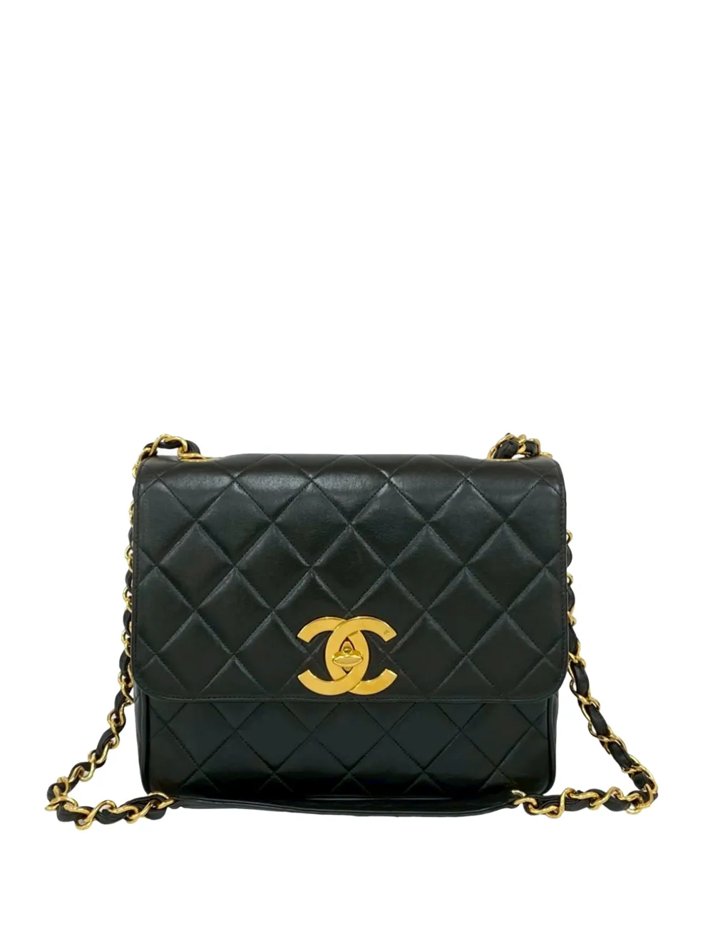 CHANEL Pre-Owned Borsa a tracolla XL squadrata in pelle di agnello trapuntata con battente 1994-1996 - Nero