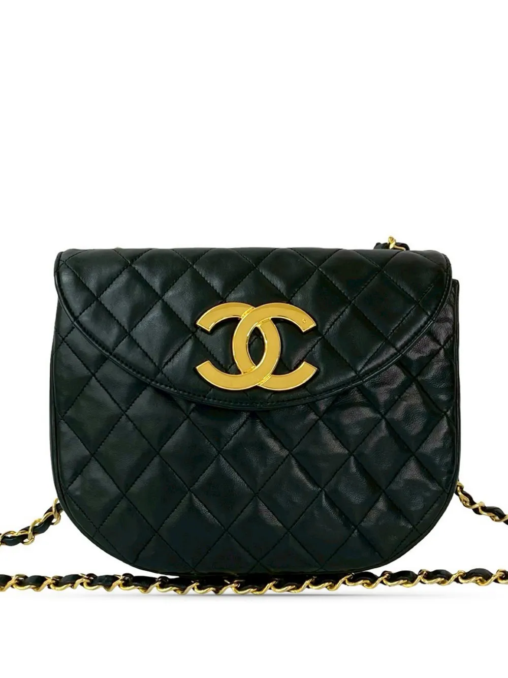 CHANEL Pre-Owned Borsa a tracolla XL tonda in pelle di agnello trapuntata 1986-1988 - Nero