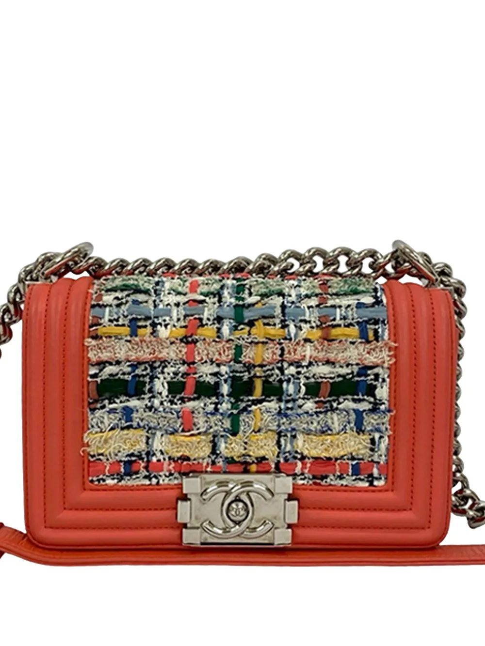 CHANEL Pre-Owned Borsa a tracolla Boy piccola in pelle di agnello e tweed 2014-2015 - Rosa