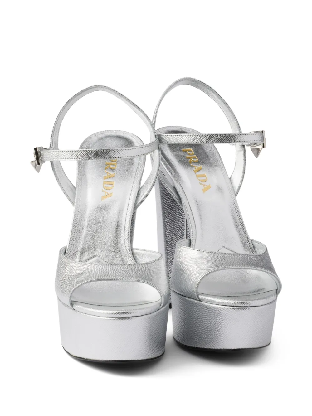 Prada Sandalen met plateauzool van saffiano leer Zilver