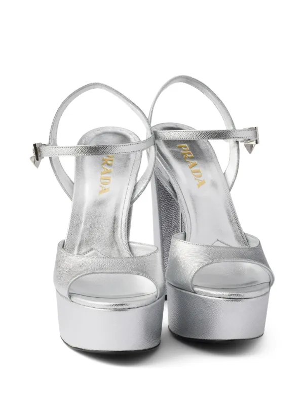 Prada metallic-finish Leather Platform Sandals | Silver | FARFETCH