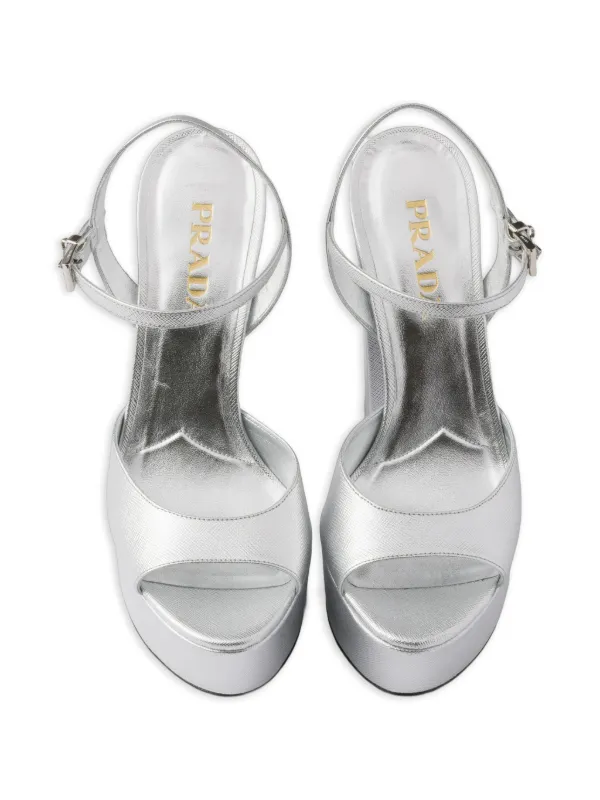 Prada metallic-finish Leather Platform Sandals | Silver | FARFETCH
