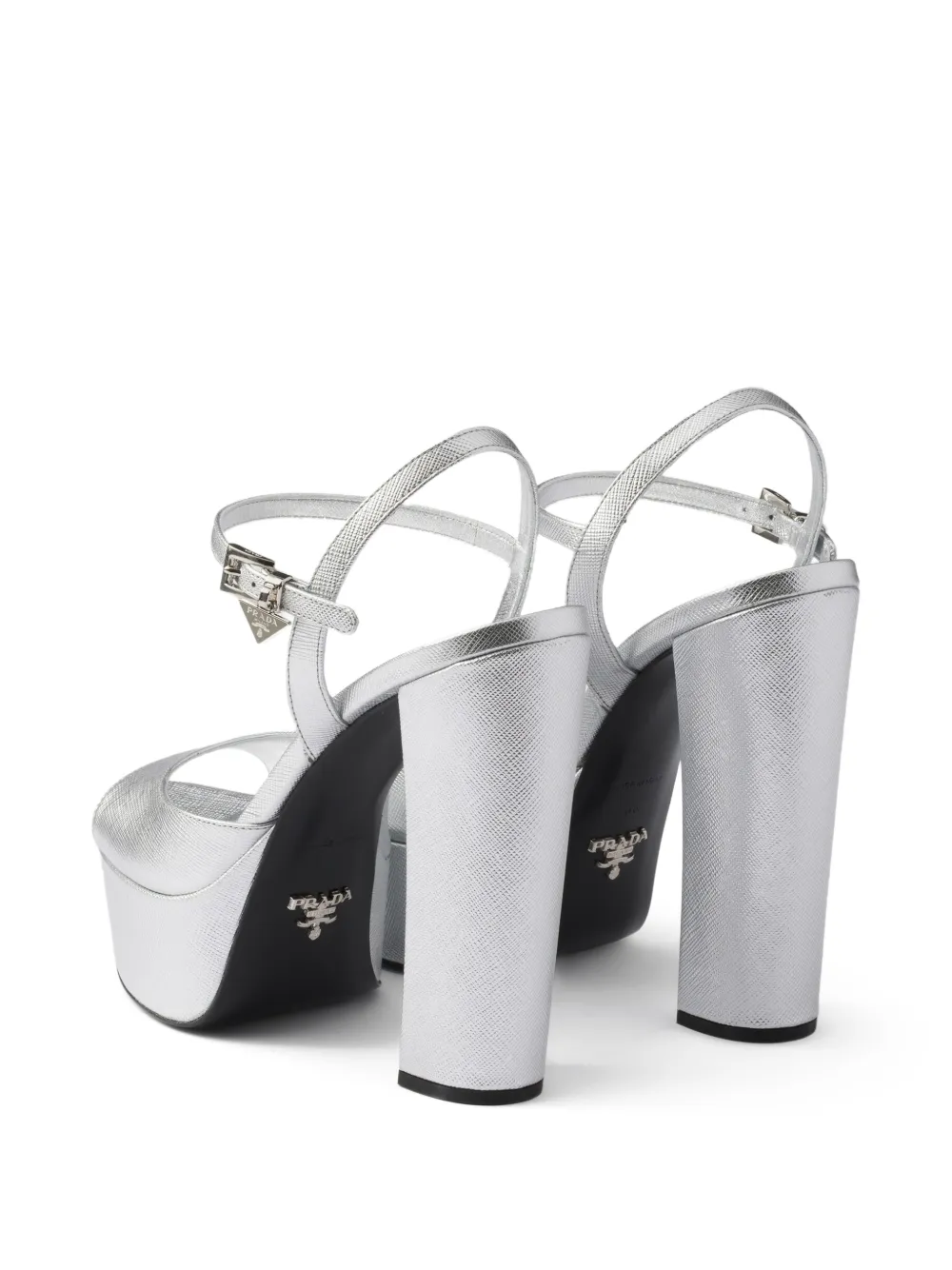 Prada Sandalen met plateauzool van saffiano leer Zilver