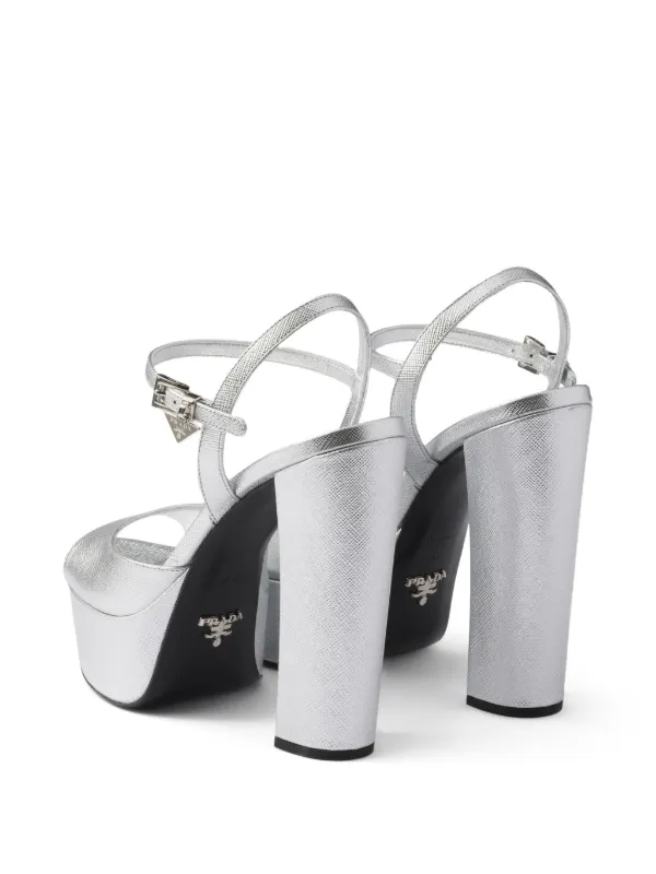 Prada metallic-finish Leather Platform Sandals | Silver | FARFETCH