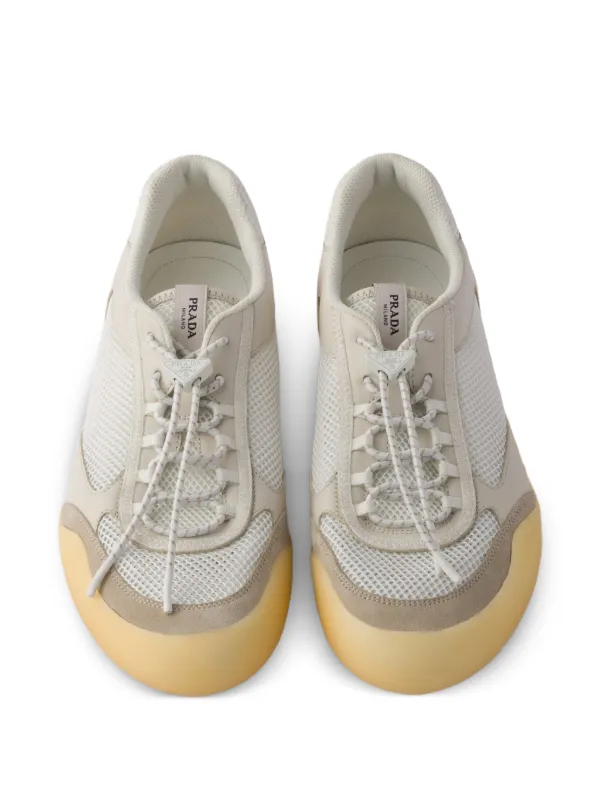 Prada Speedrock Leather And Mesh Fabric Sneakers | Neutrals | FARFETCH