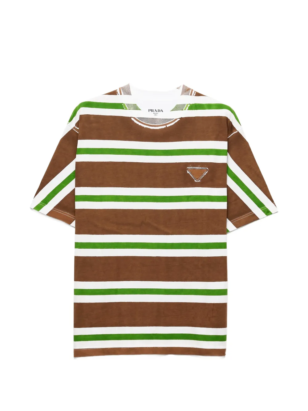 Prada T-shirt a righe con applicazione logo - Marrone