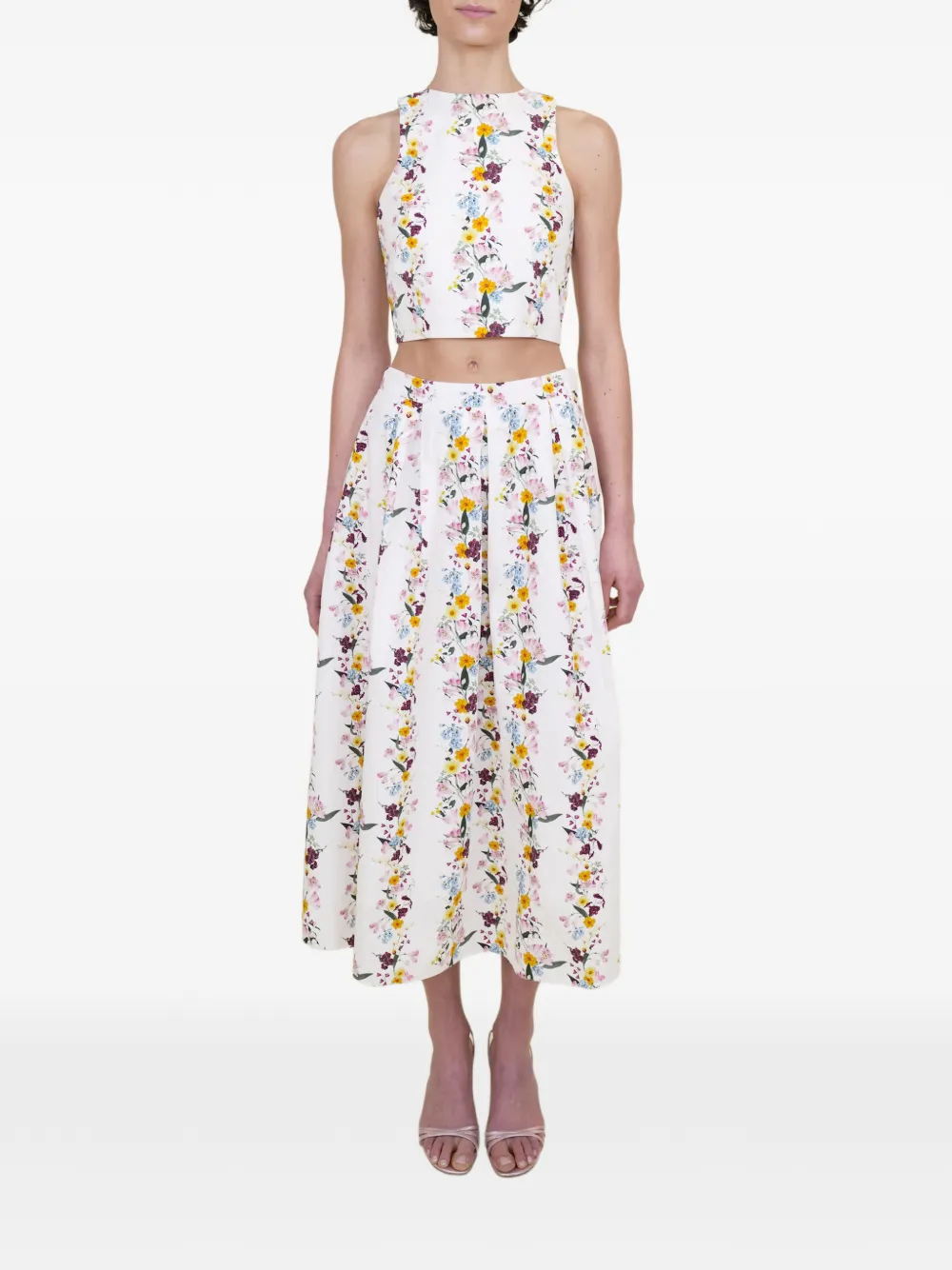 AZEEZA Sheridan floral-print midi skirt - Wit