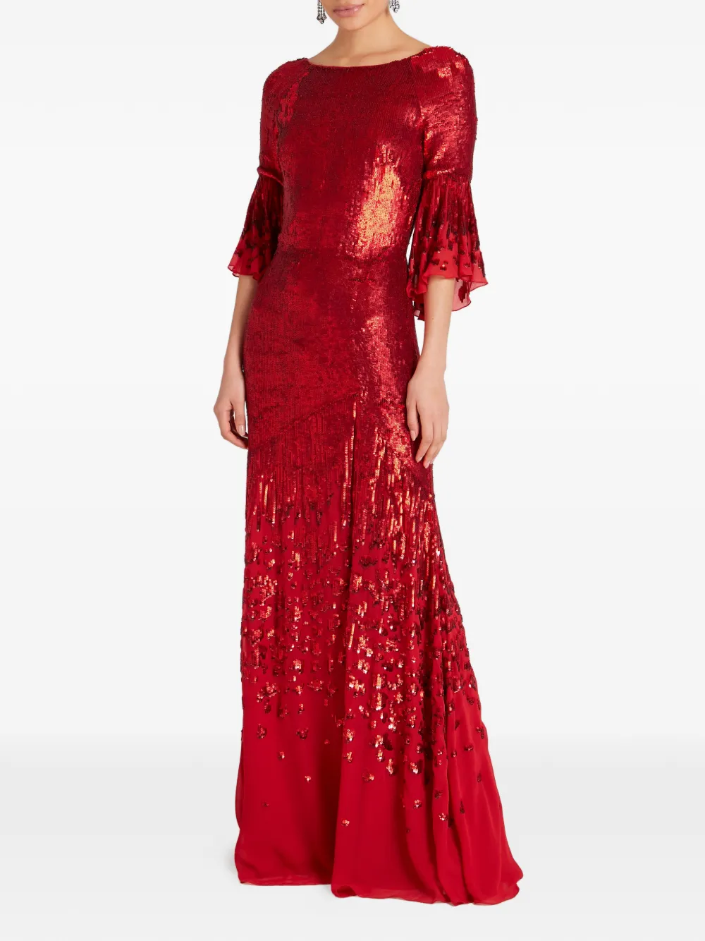 Temperley London Celestial maxi-jurk verfraaid met pailletten en flared mouwen Rood