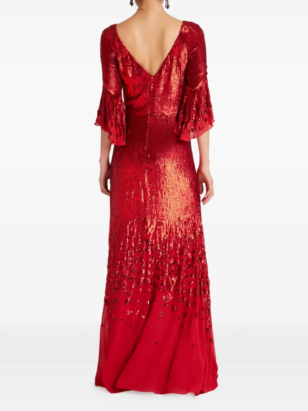 Temperley London Celestial maxi-jurk verfraaid met pailletten en flared mouwen Rood