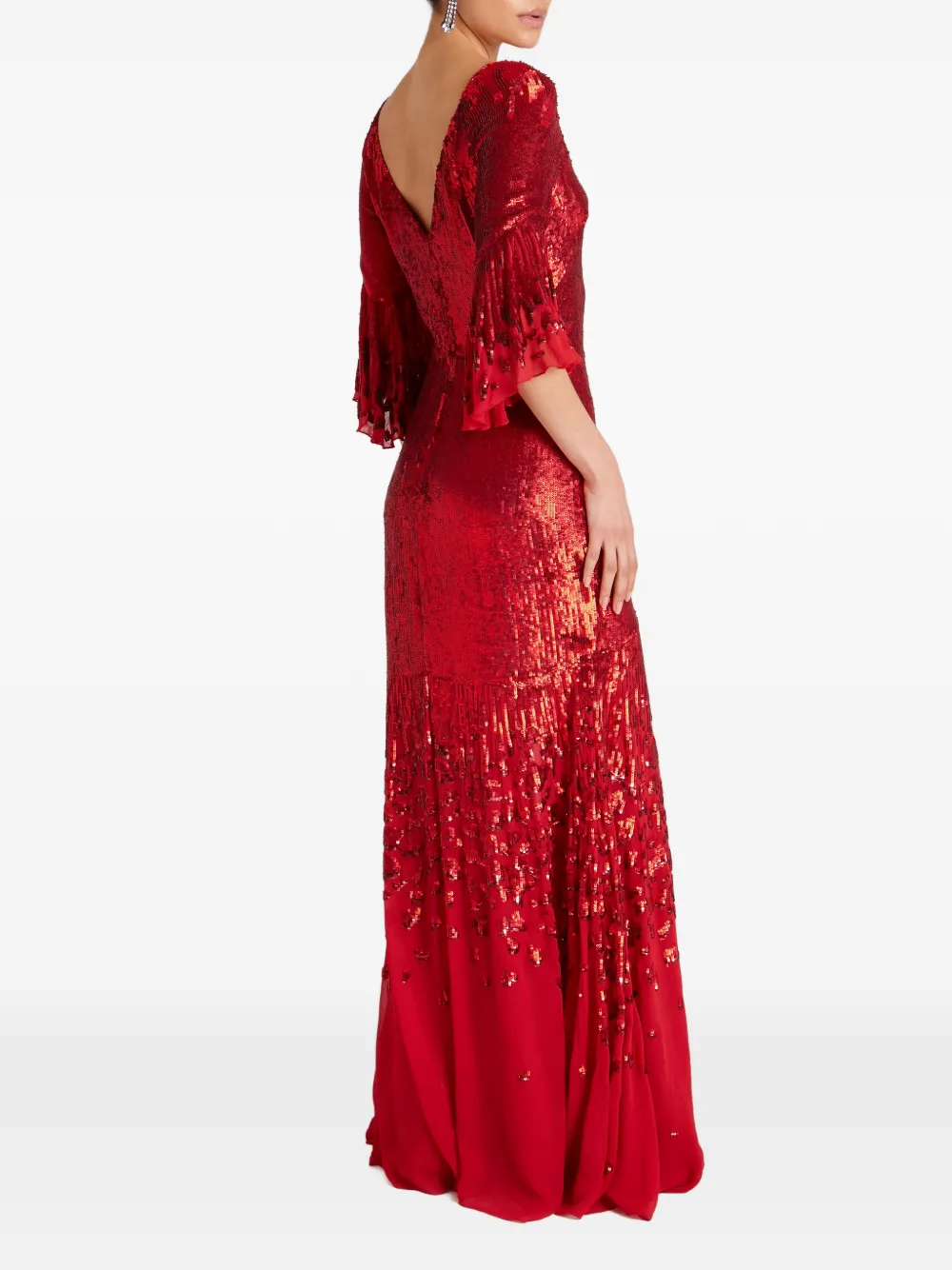 Temperley London Celestial maxi-jurk verfraaid met pailletten en flared mouwen Rood